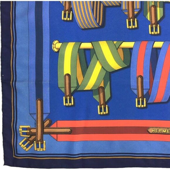 479195AH (S2) Hermes Scarf Les Sangles Carre 90 Multicolor Silk 100% - Picture 2 of 9
